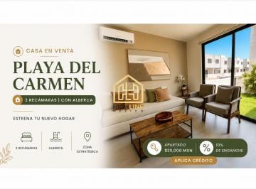 Casa · 122m² · 3 Recámaras · 1 Estacionamiento · Casa en Venta Playa del Carmen 3 Recámaras con Alberca Apartado 20 Mil 10% de Enganche