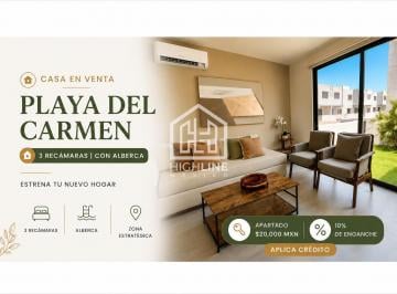Casa · 122m² · 3 Recámaras · 1 Estacionamiento · Casa en Venta Playa del Carmen 3 Recámaras con Alberca Apartado 20 Mil 10% de Enganche