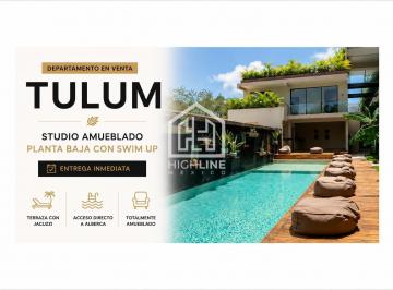 Departamento · 57m² · 1 Recámara · 1 Estacionamiento · Departamento en Venta en Tulum Amueblado Planta Baja con Swim Up Entrega Inmediata