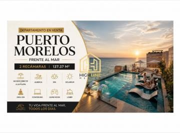 Departamento · 135m² · 2 Recámaras · 1 Estacionamiento · Departamento en Venta Puerto Morelos Frente Al Mar 2 Recámaras con Amenidades Premium
