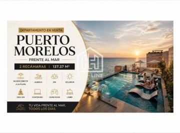 Departamento · 135m² · 2 Recámaras · 1 Estacionamiento · Departamento en Venta Puerto Morelos Frente Al Mar 2 Recámaras con Amenidades Premium