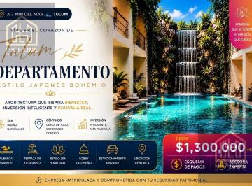 Departamento · 50m² · 1 Recámara · 1 Estacionamiento · Departamento 1 Habitación en Venta en Tulum con Pool, Terraza Lounge y Estacionamiento Privado