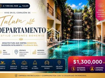 Departamento · 50m² · 1 Recámara · 1 Estacionamiento · Departamento 1 Habitación en Venta en Tulum con Pool, Terraza Lounge y Estacionamiento Privado