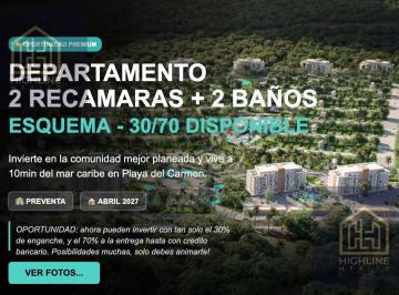 Departamento · 90m² · 2 Recámaras · 1 Estacionamiento · Departammento 2 Recamaras, 2 Baños, Residencial, Playa del Carmen, 30/70