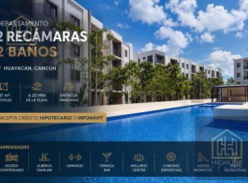Departamento · 87m² · 2 Recámaras · 2 Estacionamientos · Departamento 2 Recámaras en Cancún - Huayacan | Entrega Inmediata | con Alberca y Gimnasio