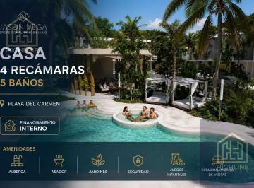 Casa · 192m² · 4 Recámaras · 2 Estacionamientos · Casa en Playa del Carmen de 4 Recámaras | Financiamiento| a 10 Min de La Playa| Rooftop Jardin