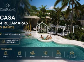 Casa · 192m² · 4 Recámaras · 2 Estacionamientos · Casa en Playa del Carmen de 4 Recámaras | Financiamiento| a 10 Min de La Playa| Rooftop Jardin