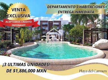Departamento · 81m² · 3 Recámaras · 1 Estacionamiento · Departamento 3 Recamaras en Playa del Carmen Entrega Inmediata