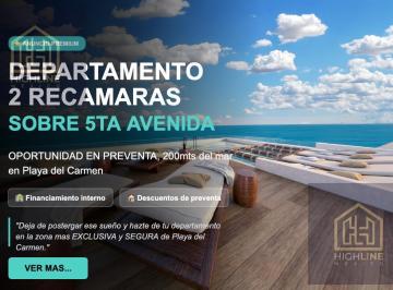 Departamento · 66m² · 2 Recámaras · Departamento Sobre 5ta Av en Venta, Playa del Carmen, 200 m del Mar, Rof con Vista Al Mar