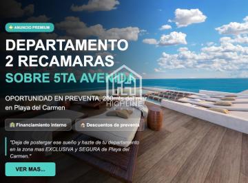 Departamento · 66m² · 2 Recámaras · Departamento Sobre 5ta Av en Venta, Playa del Carmen, 200 m del Mar, Rof con Vista Al Mar