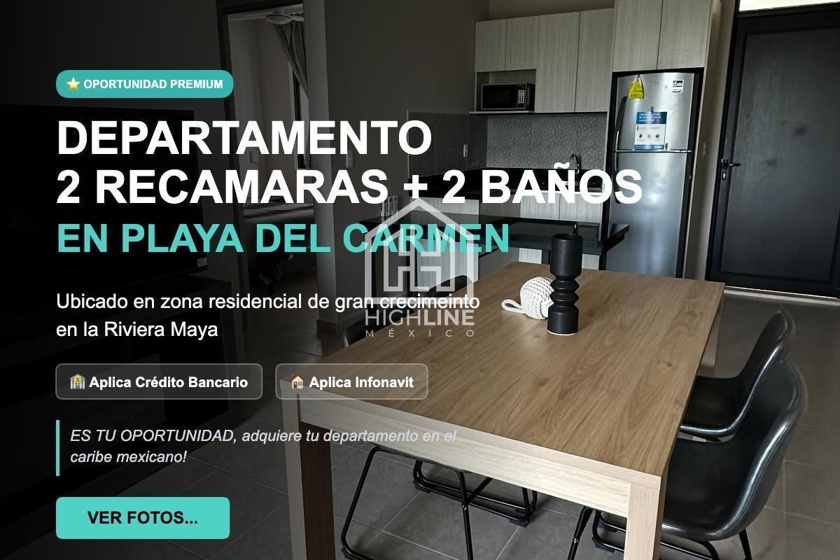Departamento 2 Recamaras en Venta, Roof Garden, Credito Bancario, Infonavit, Playa del Carmen