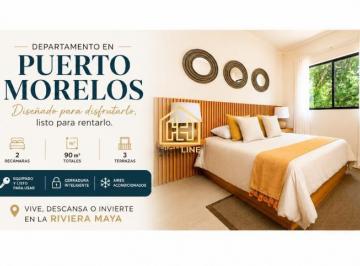 Departamento · 90m² · 2 Recámaras · 1 Estacionamiento · Departamento en Venta en Puerto Morelos 2 Recámaras Cerca de La Playa con Cancha de Pádel