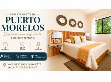Departamento · 90m² · 2 Recámaras · 1 Estacionamiento · Departamento en Venta en Puerto Morelos 2 Recámaras Cerca de La Playa con Cancha de Pádel