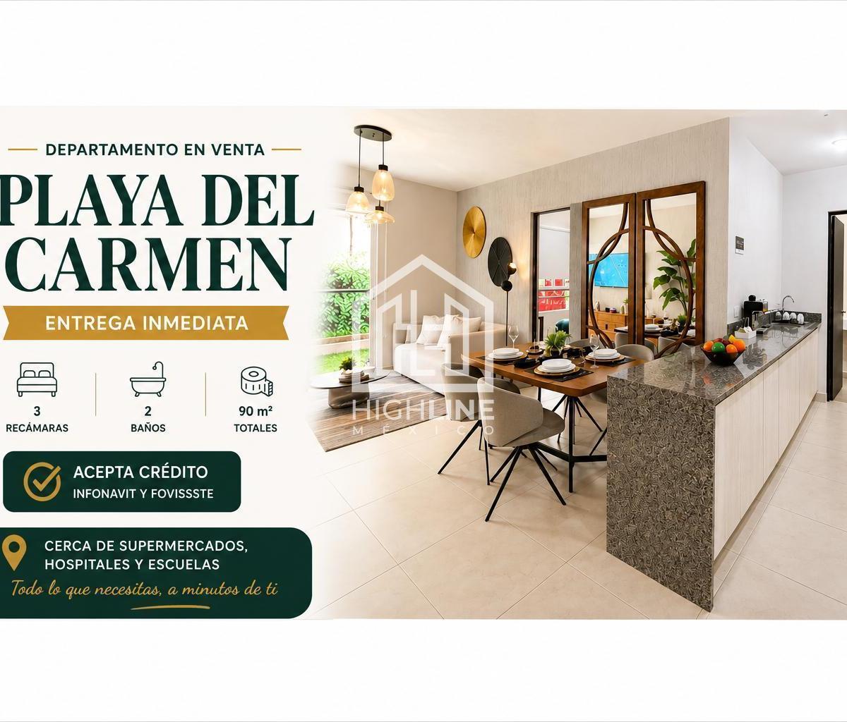 Departamento en Venta Playa del Carmen 3 Recámaras Entrega Inmediata Acepta Crédito - Infonavit