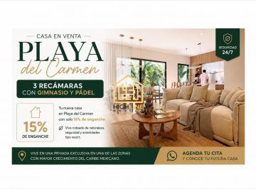 Casa · 130m² · 3 Recámaras · 2 Estacionamientos · Casa en Venta Playa del Carmen 3 Recámaras con Gimnasio y Padel 15% de Enganche