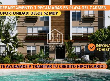 Departamento · 81m² · 3 Recámaras · 1 Estacionamiento · Departamento 3 Recamaras/ Playa del Carmen/ Minutos del Mar/ Plusvalia/ Infonavit/ Creditos Banco.