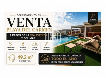 Departamento · 49m² · 1 Recámara · 1 Estacionamiento · Departamento en Venta Playa del Carmen Cerca de La 5ta Av 1 Recámara Entrega Inmediata
