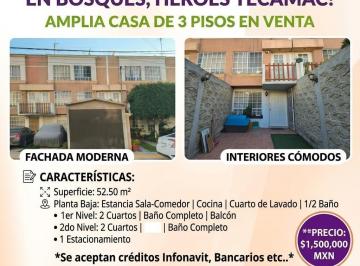 Casa · 98m² · 4 Recámaras · 1 Estacionamiento · Casa en Venta de 3 Pisos en Héroes Tecamac, Bosques Sup.52.50 m² *se Acepta Crédito Infonavit*
