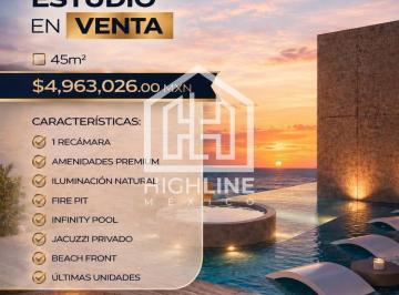Departamento · 45m² · 1 Recámara · 1 Estacionamiento · Estudio Frente Al Mar en Venta 45 m | Puerto Morelos