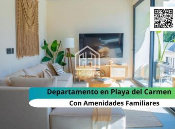 Departamento · 90m² · 3 Recámaras · 2 Estacionamientos · Departamento en Venta de 3 Habitaciones en Playa del Carmen con Alberca y Padel