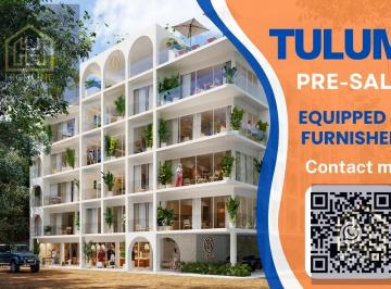 PRESALE · Departamento Equipado y Amueblado en Tulum. Alberca, Gym, Rooftop. Preventa. Ideal Para Airbnb