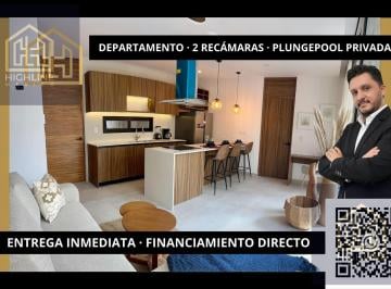Departamento · 74m² · 2 Recámaras · 1 Estacionamiento · Departamento de 2 Recámaras con Plungepool Privada. Financiamiento Hasta 20 Años. Entrega Inmediata.
