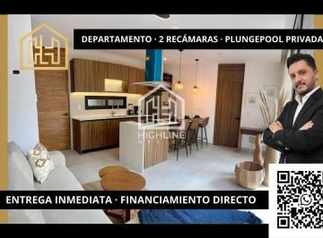 Departamento · 74m² · 2 Recámaras · 1 Estacionamiento · Departamento de 2 Recámaras con Plungepool Privada. Financiamiento Hasta 20 Años. Entrega Inmediata.