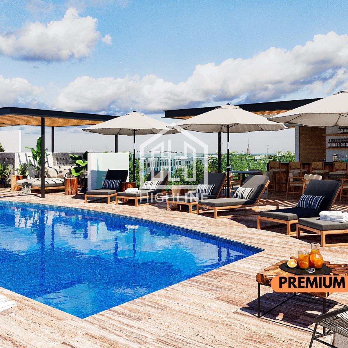 Studio for Sale. Playa del Carmen, Downtown. Rooftop, Bar, Gym. Ideal for Airbnb.