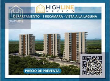 Departamento · 64m² · 1 Recámara · 1 Estacionamiento · Departamento 1 Recámara con Terraza y Vista a Laguna Nichupté. Rooftop, Alberca, Padel. Preventa.