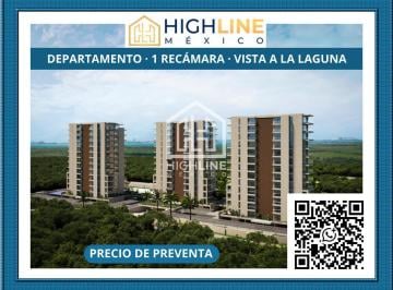 Departamento · 64m² · 1 Recámara · 1 Estacionamiento · Departamento 1 Recámara con Terraza y Vista a Laguna Nichupté. Rooftop, Alberca, Padel. Preventa.