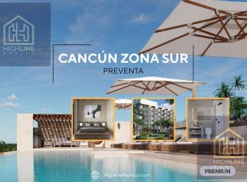Departamento · 58m² · 1 Recámara · 1 Estacionamiento · Departamento con Balcón en Venta. Cancún Zona Sur. Alberca, Rooftop, Gym.