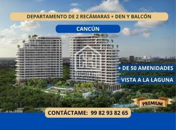 Departamento · 134m² · 2 Recámaras · 1 Estacionamiento · Departamento 2 Recámaras Den en Cancún. Jacuzzi, Cine, Piano Bar, Spa, Alberca, Rooftop, Gym.