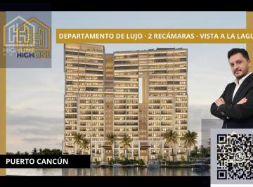 PUERTO CANCÚN · Inversión Segura! Departamento 2 Recámaras con Terraza, Vista Al Mar y Laguna. Puerto Cancún.