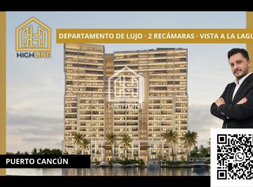 PUERTO CANCÚN · Inversión Segura! Departamento 2 Recámaras con Terraza, Vista Al Mar y Laguna. Puerto Cancún.