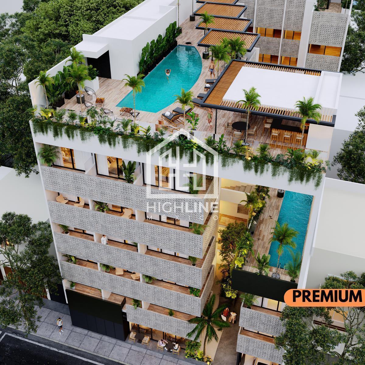 Studio Apartment with Balcony in Playa del Carmen. Rooftop, Bar, Gym, Swimming Pool. Pre-sale.