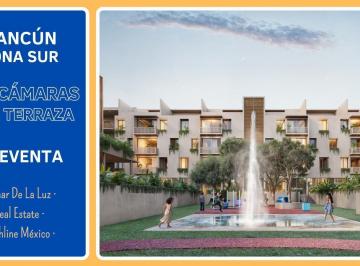 Departamento · 121m² · 2 Recámaras · 2 Estacionamientos · Departamento 2 Habitaciones con Terraza. Cancún, Zona Sur. Alberca, Asadores, Gym, Lavandería.