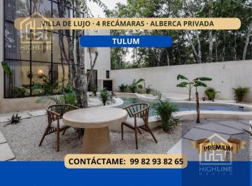 Villa · 201m² · 4 Recámaras · 2 Estacionamientos · Villa de 4 Habitaciones con Alberca Privada en Tulum. Gym, Fogatero. Entrega Inmediata.