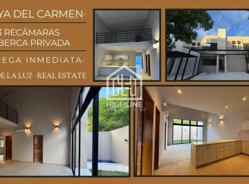 Casa · 166m² · 3 Recámaras · 2 Estacionamientos · Casa de 3 Recámaras, Terraza, Balcón, Alberca Privada. Playa del Carmen. Entrega Inmediata.