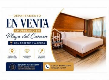 Departamento · 52m² · 1 Recámara · 1 Estacionamiento · Departamento en Venta Amueblado en Playa del Carmen con Rooftop y Alberca