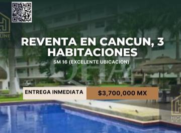 Departamento · 138m² · 3 Recámaras · 2 Estacionamientos · Departamentoen Reventa en Cancún de 3 Habitaciones