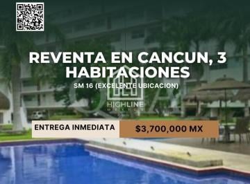 Departamento · 138m² · 3 Recámaras · 2 Estacionamientos · Departamentoen Reventa en Cancún de 3 Habitaciones