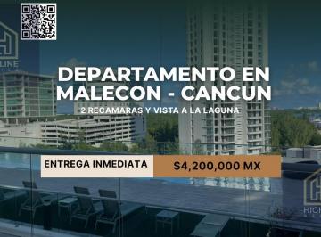 Departamento · 107m² · 2 Recámaras · 2 Estacionamientos · Departamento en Cancún - Malecon con Vista a La Laguna