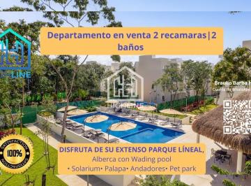 Departamento · 84m² · 2 Recámaras · 1 Estacionamiento · Oportunidad Departamento en Playa del Carmen Alberca con Wading Pool Solárium Andadores Pet Park