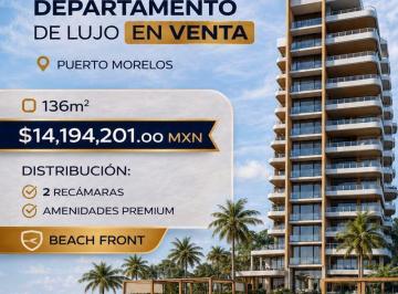 Departamento · 136m² · 2 Recámaras · 1 Estacionamiento · Departamento Frente Al Mar en Venta 136 m | 2 Recámaras | Puerto Morelos