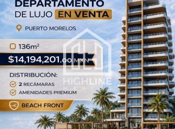 Departamento · 136m² · 2 Recámaras · 1 Estacionamiento · Departamento Frente Al Mar en Venta 136 m | 2 Recámaras | Puerto Morelos