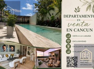 Departamento · 145m² · 2 Recámaras · 2 Estacionamientos · Departamento en Venta en Cancún Centro, 2 Rec. Alberca Infinity, Vista a La Laguna Nichupte.
