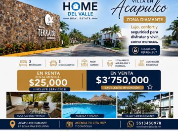 Casa en condominio de 3 habitaciones, Acapulco de Juárez · Renta y Venta Villa en Acapulco Diamante. Seguridad y Amenities