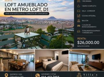 Departamento de 1 habitación, Chihuahua · En Renta Loft de Lujo Amueblado en D1 en Piso 5 con 1 Recamara