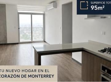 Departamento · 95m² · 3 Recámaras · 1 Estacionamiento · Departamento en Renta en Aluna, Centro, Monterrey, N. L.