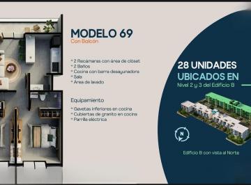Departamento · 69m² · 2 Recámaras · 1 Estacionamiento · Departamento en Venta en Real Montejo, Mérida Yucatán (Mod 69)